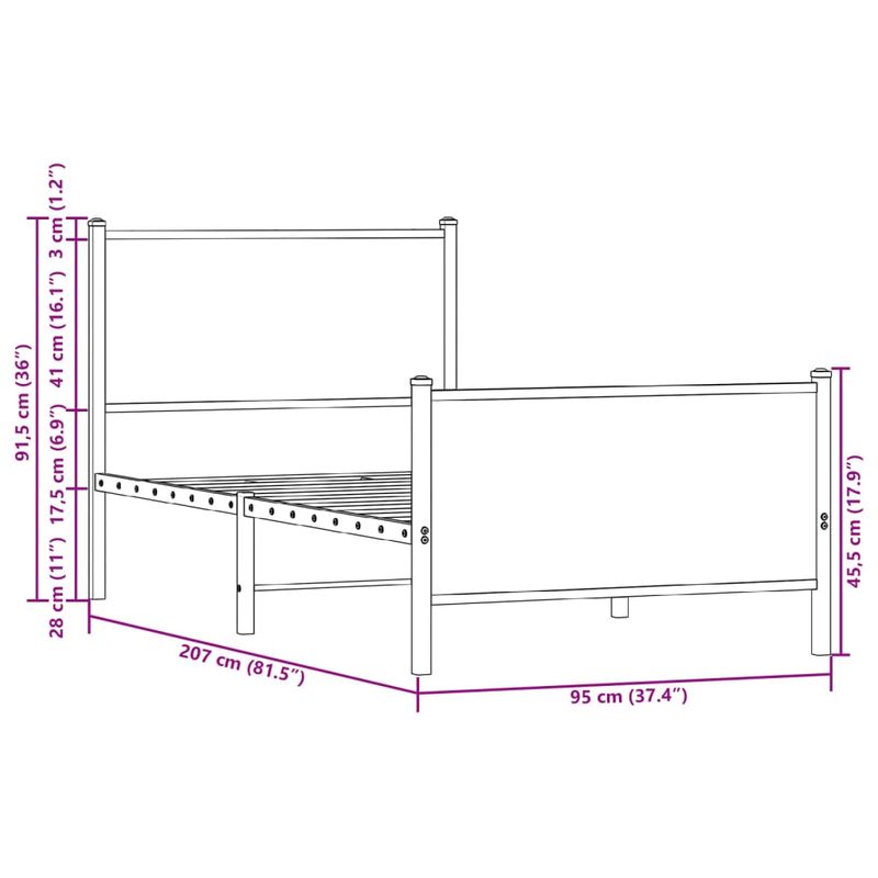 Casa si Gradina - Mobilier - Paturi si accesorii - Paturi - Cadru pat metalic tablie cap/picioare, stejar fumuriu 90x200 cm, model cu tăblie și suport de picioare - Infinity.ro