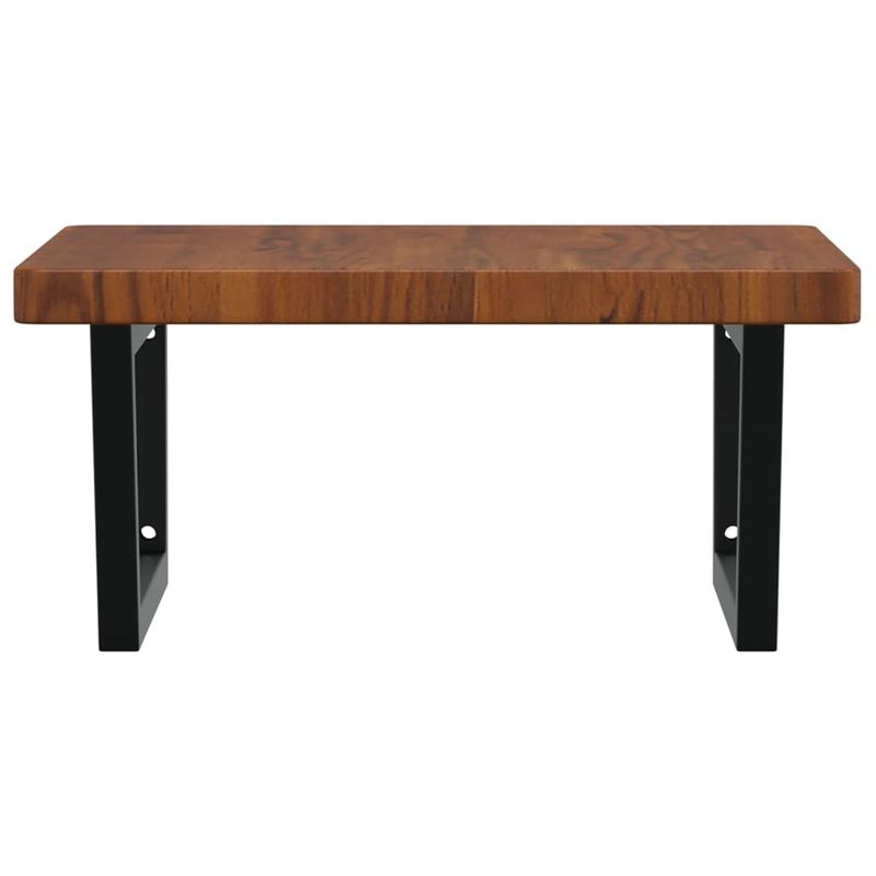 Casa si Gradina - Mobilier - Comode si corpuri - Masute de toaleta - Raft pentru lavoar montat pe perete, otel și lemn masiv stejar, maro închis și negru, mărime 60x60x4 cm, model trapez - Infinity.ro