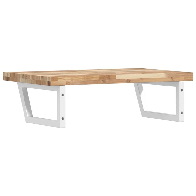Casa si Gradina - Mobilier - Biblioteci si rafturi - Rafturi - Raft pentru lavoar montat pe perete, otel și lemn masiv acacia, maro și alb, mărime 100x50x4 cm, model trapez - Infinity.ro