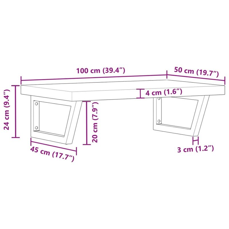 Casa si Gradina - Mobilier - Biblioteci si rafturi - Rafturi - Raft pentru lavoar montat pe perete, otel și lemn masiv acacia, maro și alb, mărime 100x50x4 cm, model trapez - Infinity.ro