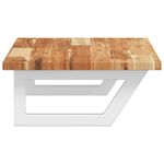 Casa si Gradina - Mobilier - Comode si corpuri - Masute de toaleta - Raft pentru lavoar montat pe perete, otel și lemn masiv acacia, maro închis și alb, mărime 60x40x2 cm, model trapez - Infinity.ro