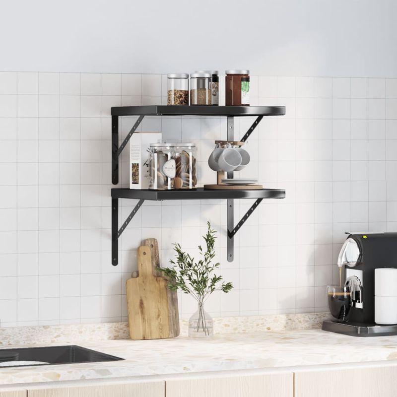 Casa si Gradina - Mobilier - Biblioteci si rafturi - Rafturi - Rafturi de perete, 2 buc., 50x40x3 cm, negru otel inoxidabil - Infinity.ro