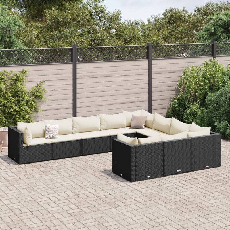 Casa si Gradina - Gradina si terasa - Mobilier exterior - Seturi mobila gradina - Set canapele de gradina cu perne, 10 piese, negru, poliratan - Infinity.ro
