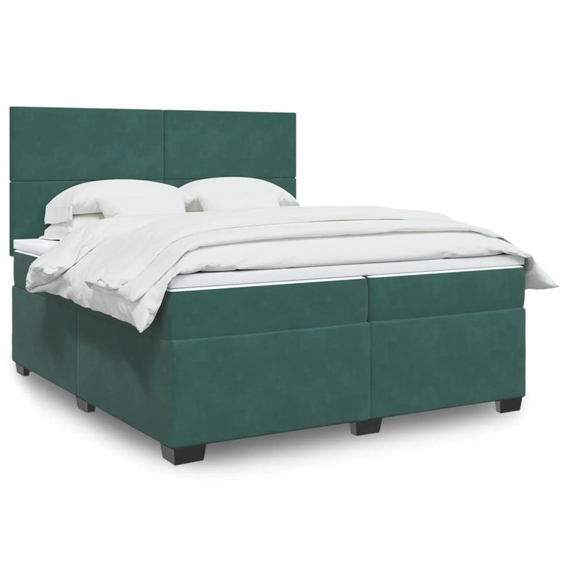 Casa si Gradina - Mobilier - Paturi si accesorii - Paturi - Pat box spring cu saltea, verde inchis, 200x200 cm, catifea - Infinity.ro