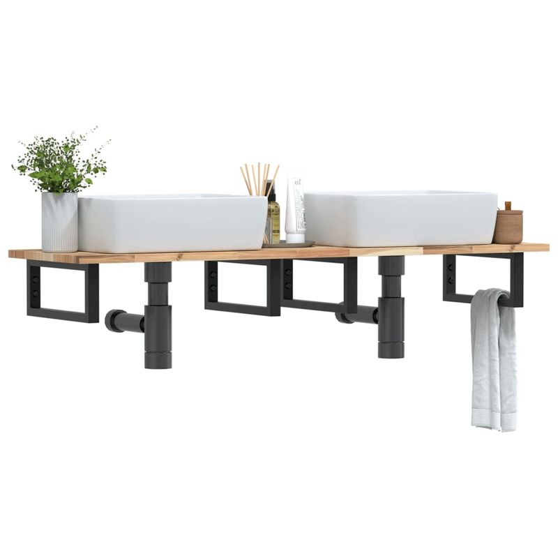 Casa si Gradina - Mobilier - Biblioteci si rafturi - Rafturi - Raft pentru lavoar montat pe perete, otel și lemn masiv acacia, maro și negru, mărime 160x40x2 cm, model dreptunghiular - Infinity.ro