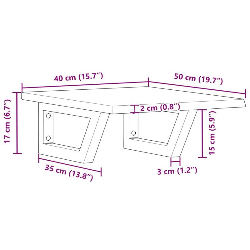 Casa si Gradina - Mobilier - Biblioteci si rafturi - Rafturi - Raft pentru lavoar montat pe perete, otel și lemn masiv stejar, maro și alb, mărime 40x50x2 cm, model trapez - Infinity.ro