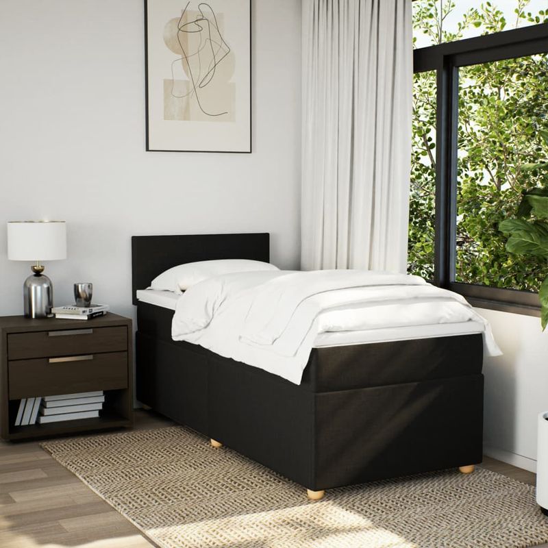 Casa si Gradina - Mobilier - Paturi si accesorii - Paturi - Pat cu arcuri cu saltea, negru, de o persoana, textil, model design simplu - Infinity.ro