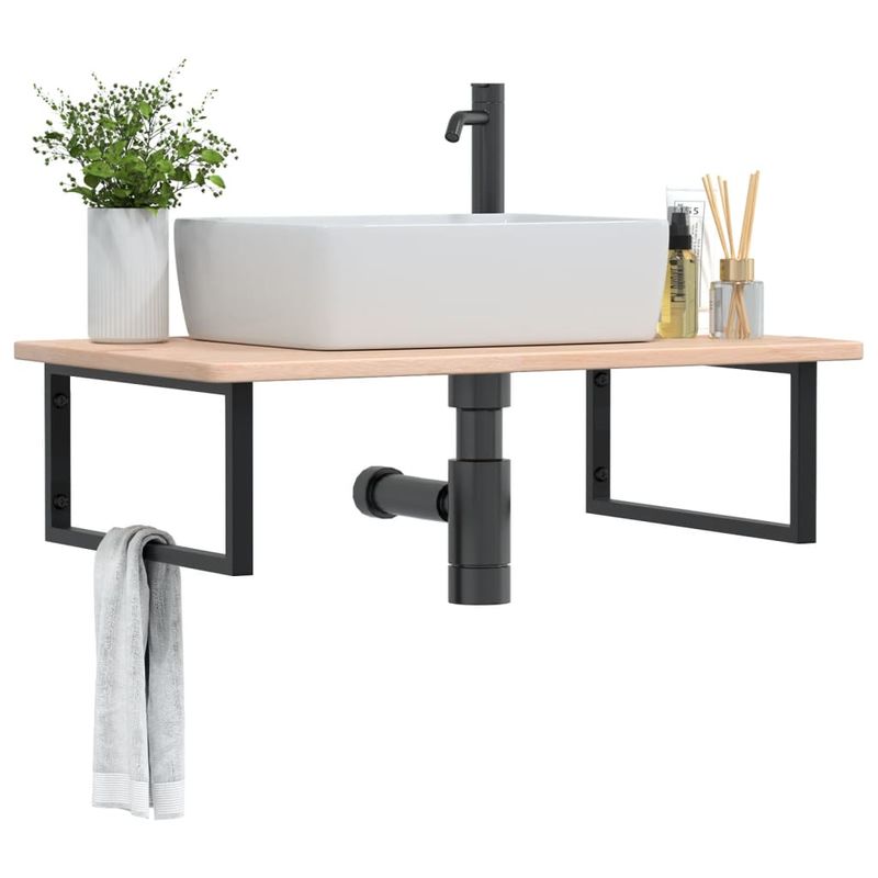 Casa si Gradina - Mobilier - Biblioteci si rafturi - Rafturi - Raft pentru lavoar montat pe perete, otel și lemn masiv stejar, maro și negru, mărime 100x60x2.5 cm, model dreptunghiular - Infinity.ro