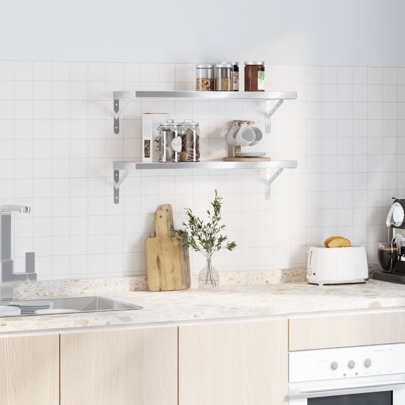 Casa si Gradina - Mobilier - Biblioteci si rafturi - Rafturi - Rafturi de perete, 2 buc. 75x23,5 cm argintiu otel inoxidabil - Infinity.ro