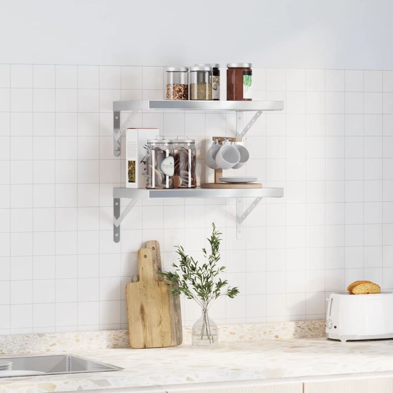 Casa si Gradina - Mobilier - Biblioteci si rafturi - Rafturi - Rafturi de perete, 2 buc., 50x30x3 cm, argintiu otel inoxidabil - Infinity.ro