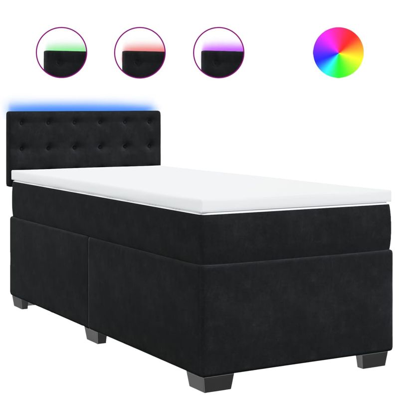 Casa si Gradina - Mobilier - Paturi si accesorii - Paturi - Pat cu arcuri cu saltea, negru, de o persoana, catifea, model cu blocuri pătrate - Infinity.ro