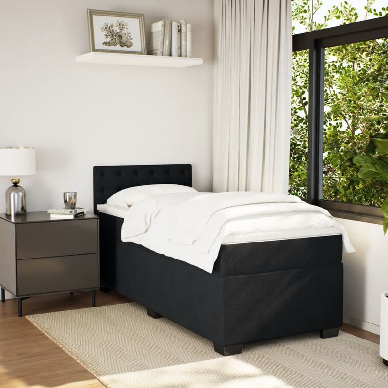 Casa si Gradina - Mobilier - Paturi si accesorii - Paturi - Pat cu arcuri cu saltea, negru, de o persoana, catifea, model cu blocuri pătrate - Infinity.ro