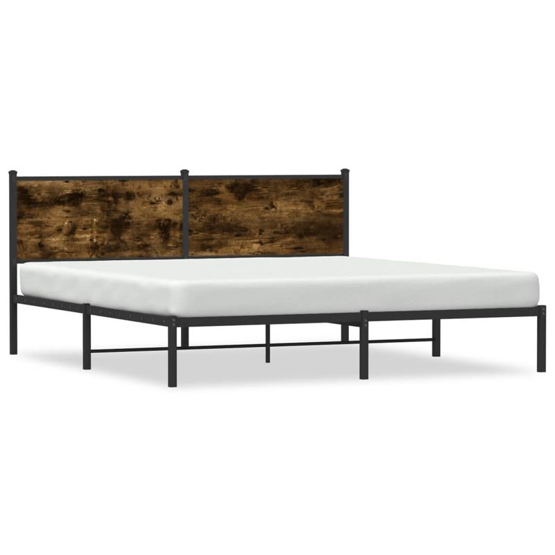 Casa si Gradina - Mobilier - Paturi si accesorii - Paturi - Cadru pat metalic cu tablie, stejar fumuriu, 180x200 cm - Infinity.ro