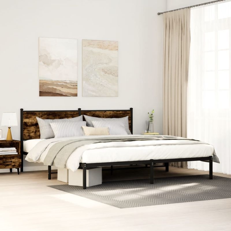 Casa si Gradina - Mobilier - Paturi si accesorii - Paturi - Cadru pat metalic cu tablie, stejar fumuriu, 180x200 cm - Infinity.ro
