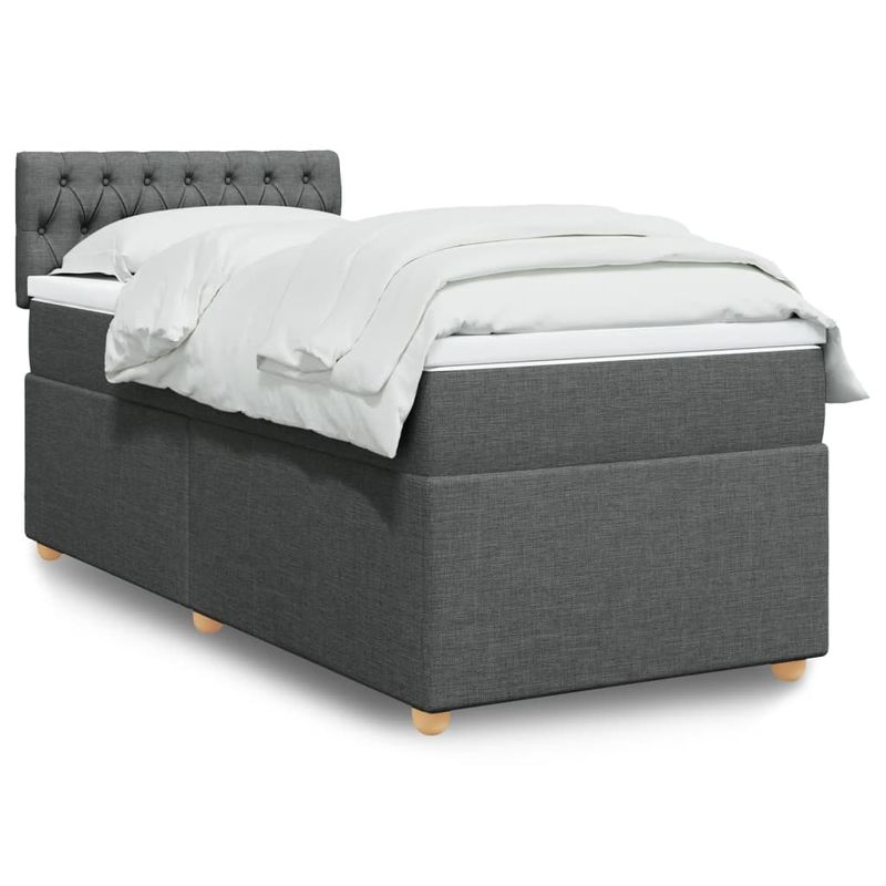 Casa si Gradina - Mobilier - Paturi si accesorii - Paturi - Pat cu arcuri cu saltea, gri inchis, de o persoana, textil, model design cu nasturi - Infinity.ro