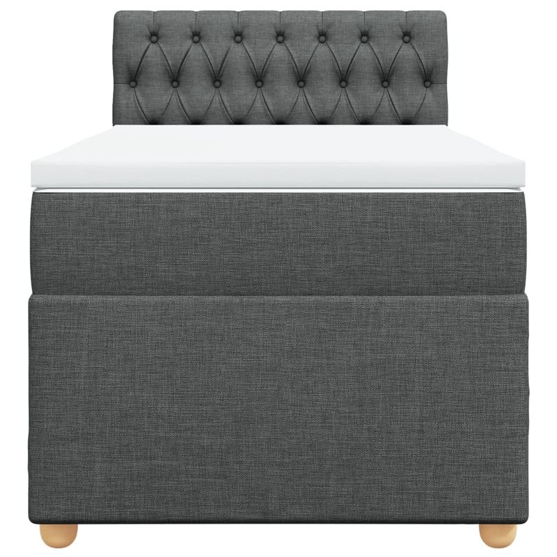 Casa si Gradina - Mobilier - Paturi si accesorii - Paturi - Pat cu arcuri cu saltea, gri inchis, de o persoana, textil, model design cu nasturi - Infinity.ro