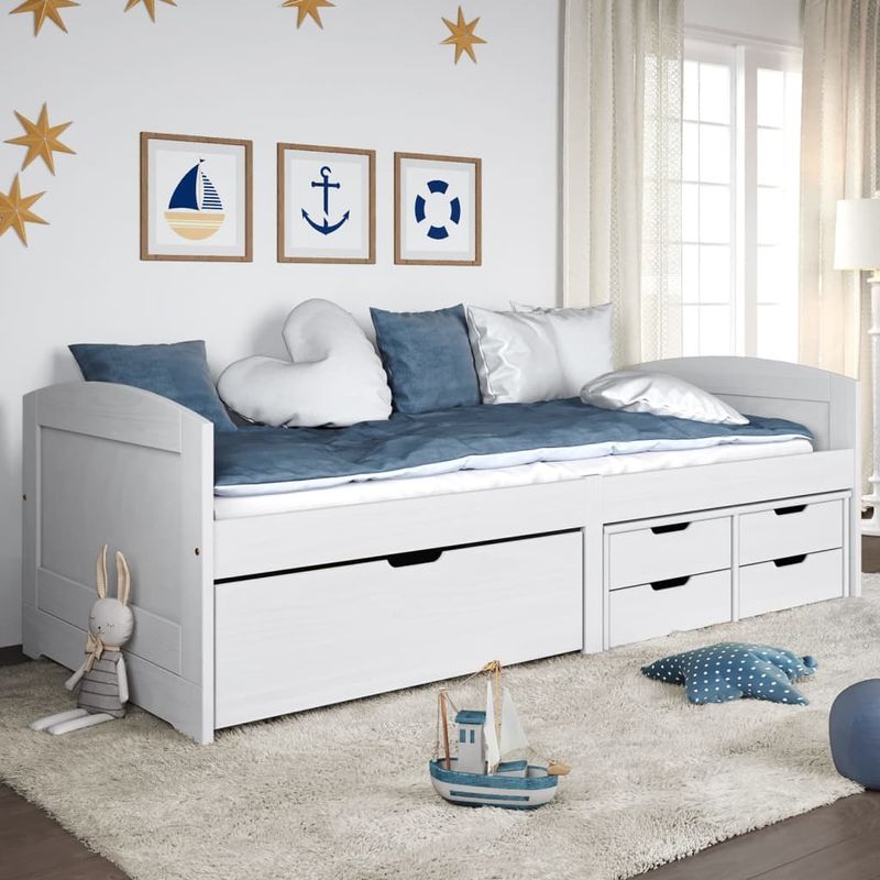 Casa si Gradina - Mobilier - Paturi si accesorii - Paturi - Pat de zi cu 5 sertare "IRUN", alb, 90x200 cm, lemn masiv pin - Infinity.ro