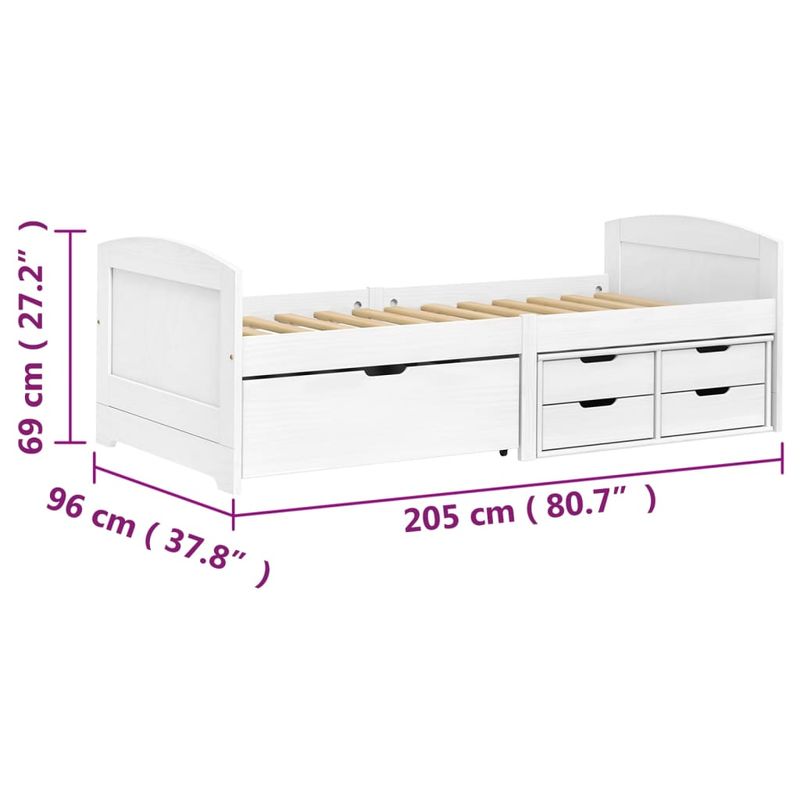 Casa si Gradina - Mobilier - Paturi si accesorii - Paturi - Pat de zi cu 5 sertare "IRUN", alb, 90x200 cm, lemn masiv pin - Infinity.ro