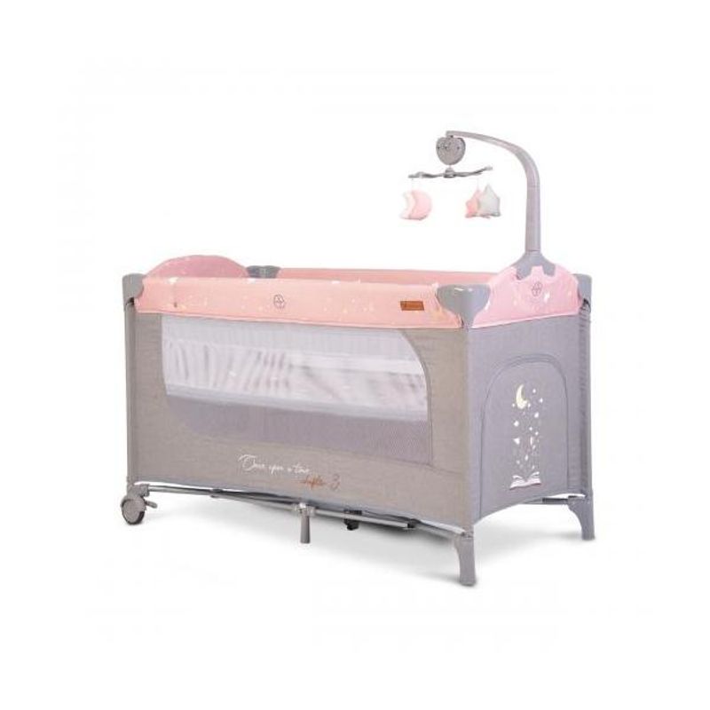 Casa si Gradina - Mobilier - Mobilier copii - Patuturi copii - Patut pliabil cu 2 nivele masuta de infasat si carusel Once upon a time L3 Pink - Infinity.ro
