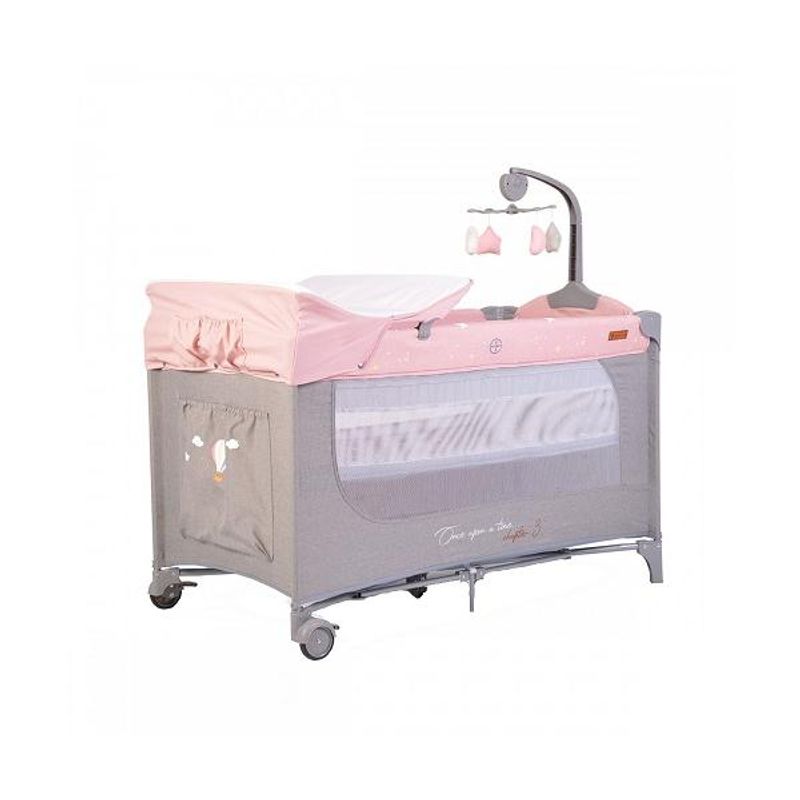 Casa si Gradina - Mobilier - Mobilier copii - Patuturi copii - Patut pliabil cu 2 nivele masuta de infasat si carusel Once upon a time L3 Pink - Infinity.ro