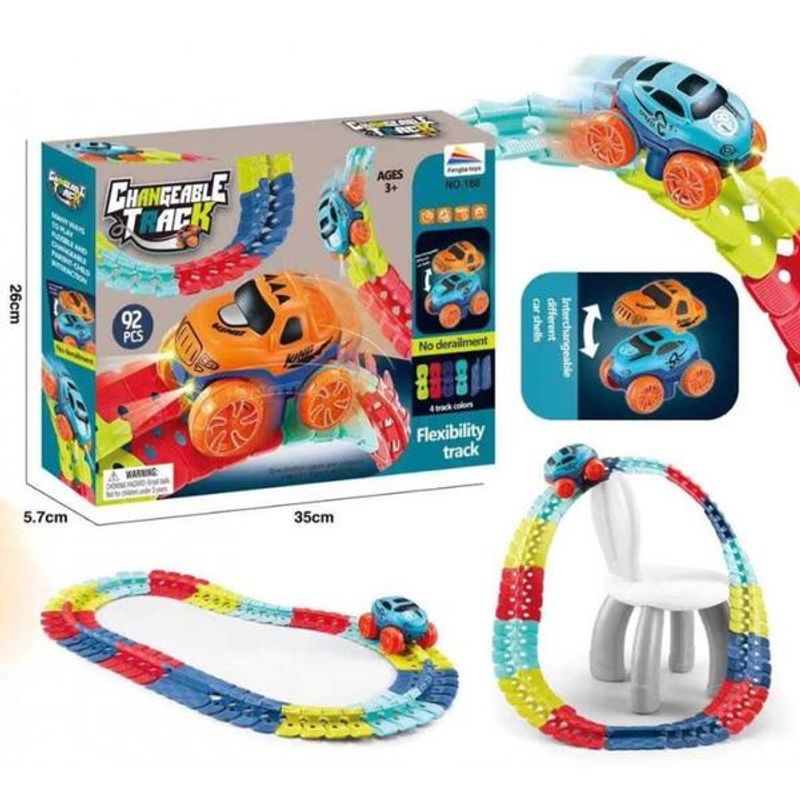 Jucarii, Copii si Bebe - Jucarii si jocuri - Jucarii & jocuri educative - Jucarii interactive - Traseu masinuta 92 piese, pista flexibila si masinuta - Infinity.ro