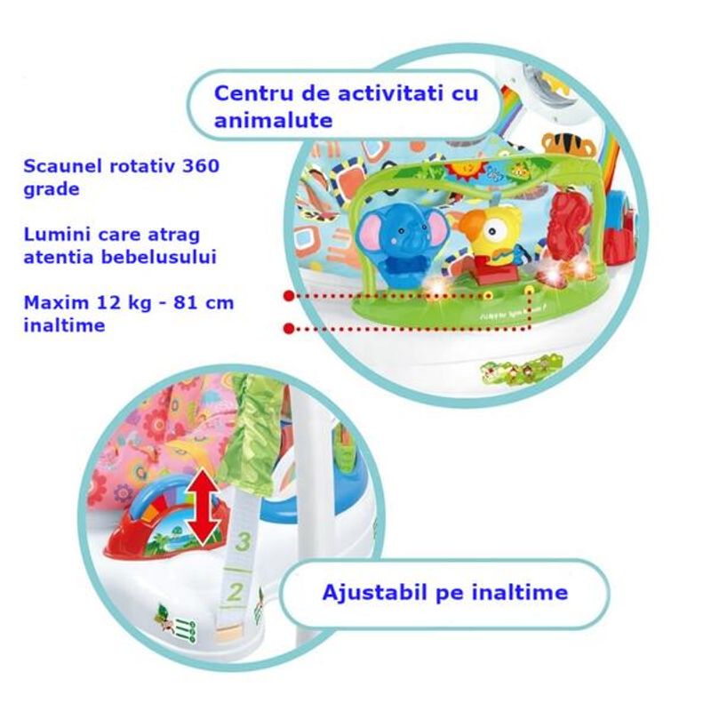 Jucarii, Copii si Bebe - Carucioare si articole de transport - Premergatoare - Saritor pentru baieti cu panou interactiv Bebeking Forest Fun - Infinity.ro