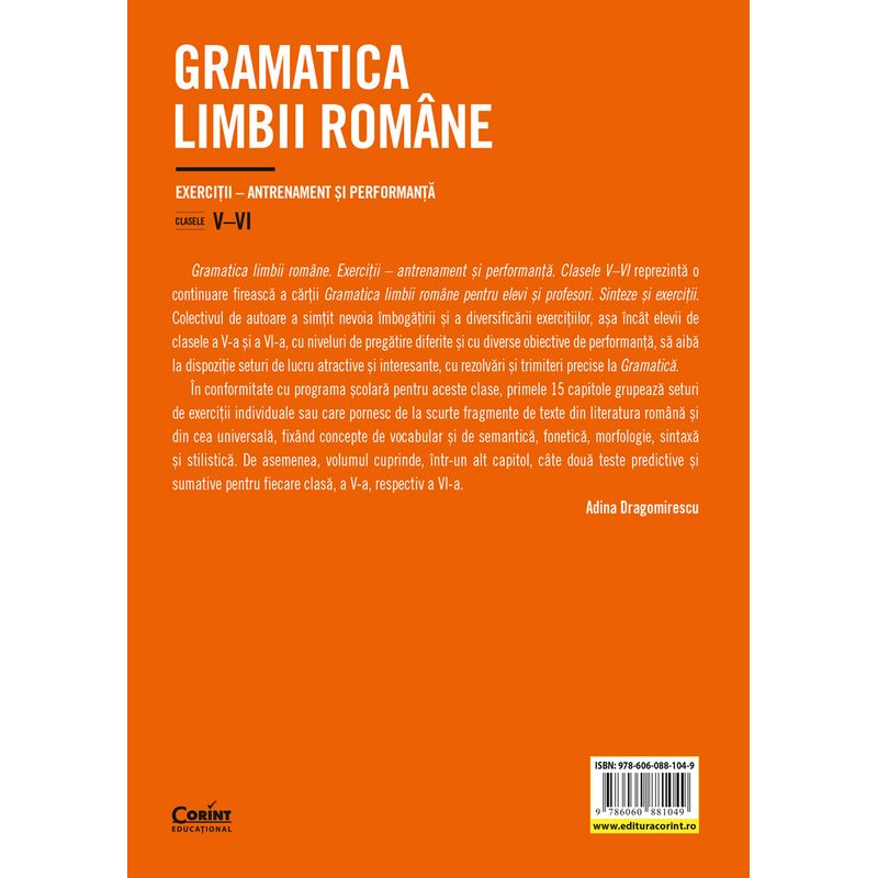 Carti si Birotica - Carti - Manuale si auxiliare scolare - Culegeri auxiliare - Gramatica limbii romane. Exercitii – antrenament si performanta. Clasele V–VI - Infinity.ro