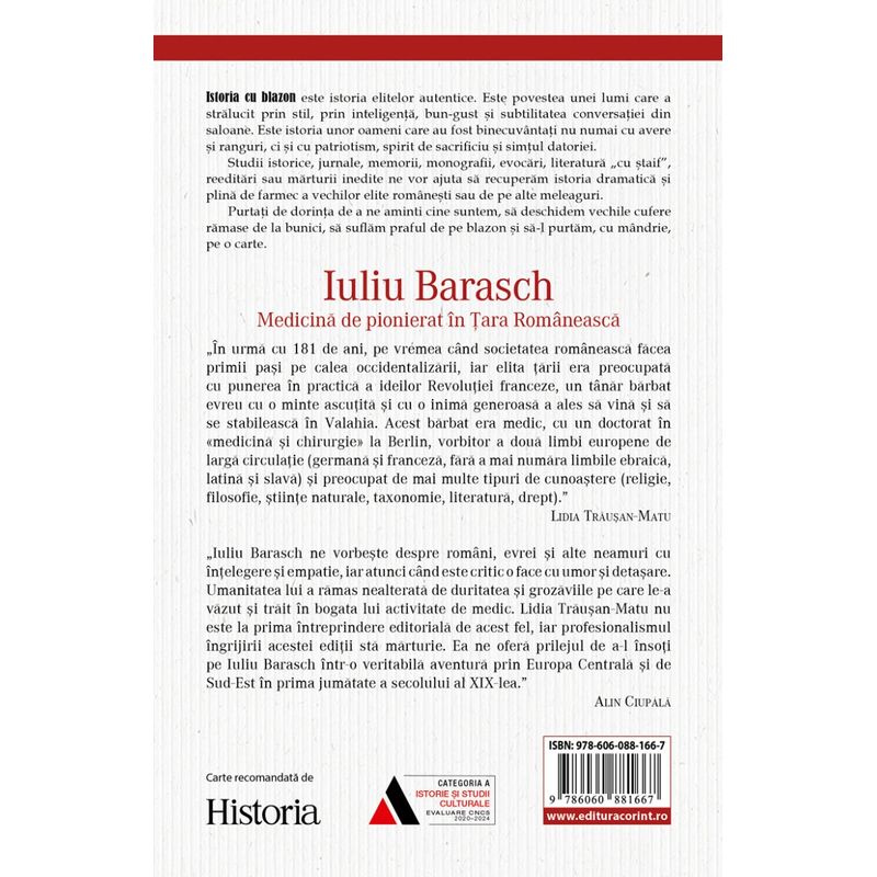 Carti si Birotica - Carti - Istorie - Iuliu Barasch – Medicina de pionierat in Tara Romaneasca - Infinity.ro