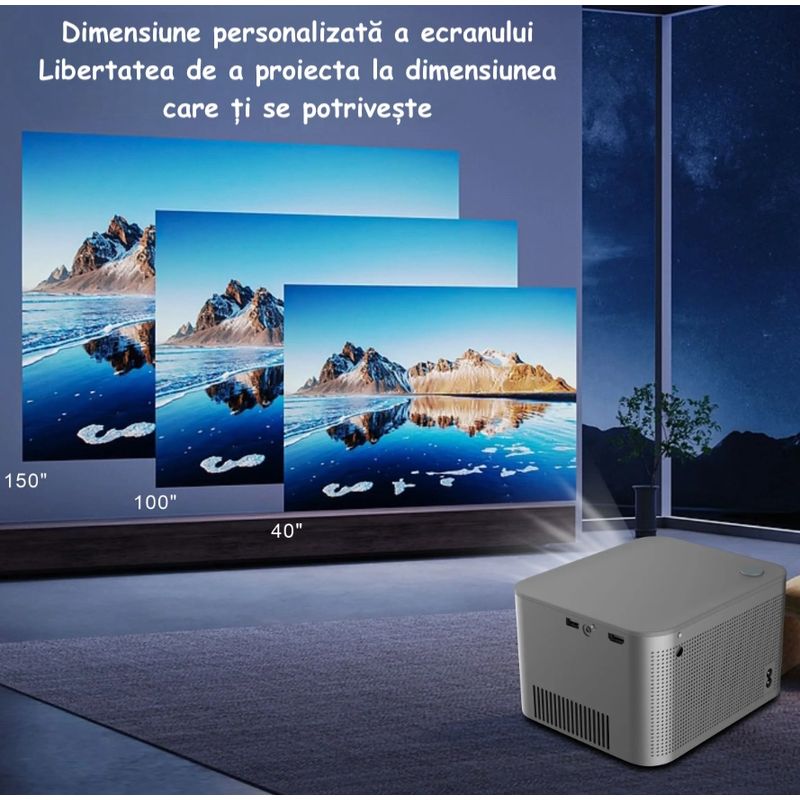 TV, Audio-Video si Foto - Videoproiectoare si accesorii - Videoproiectoare - Proiector Portabil, Dual Band WiFi, Auto Focus HD, Gri, Potrivit Pentru Cinema Acasa, Prezentari, Gaming, Evenimente - Infinity.ro
