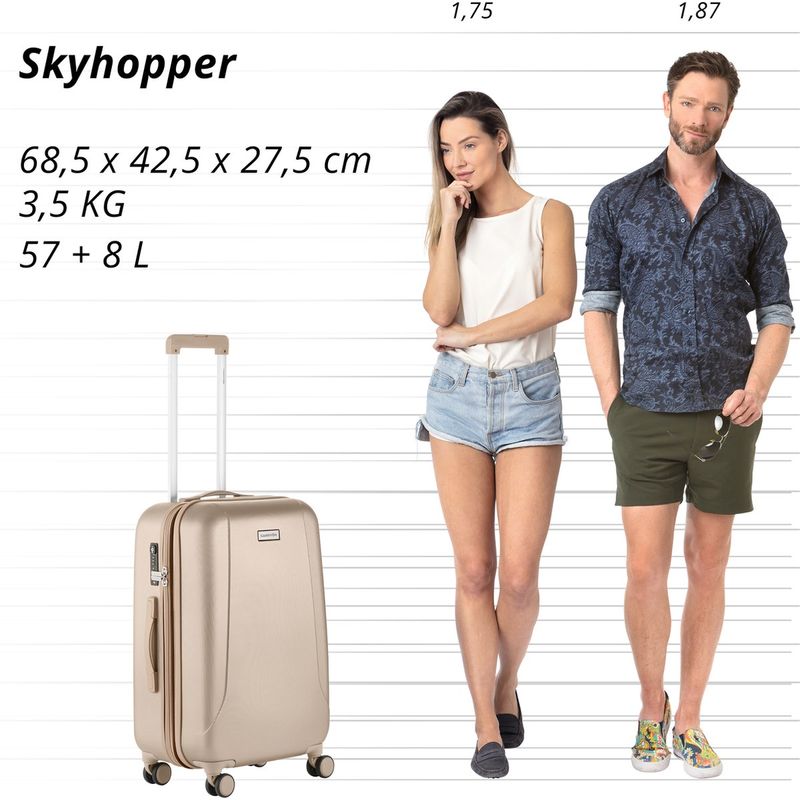 Sport si Outdoor - Articole de voiaj - Trolere - Troler Mediu, Policarbonat/ABS, 4 Roti Duble, OKOBAN, cifru TSA, CarryOn SKYHOPPER, 68.5 cm, Auriu - Infinity.ro