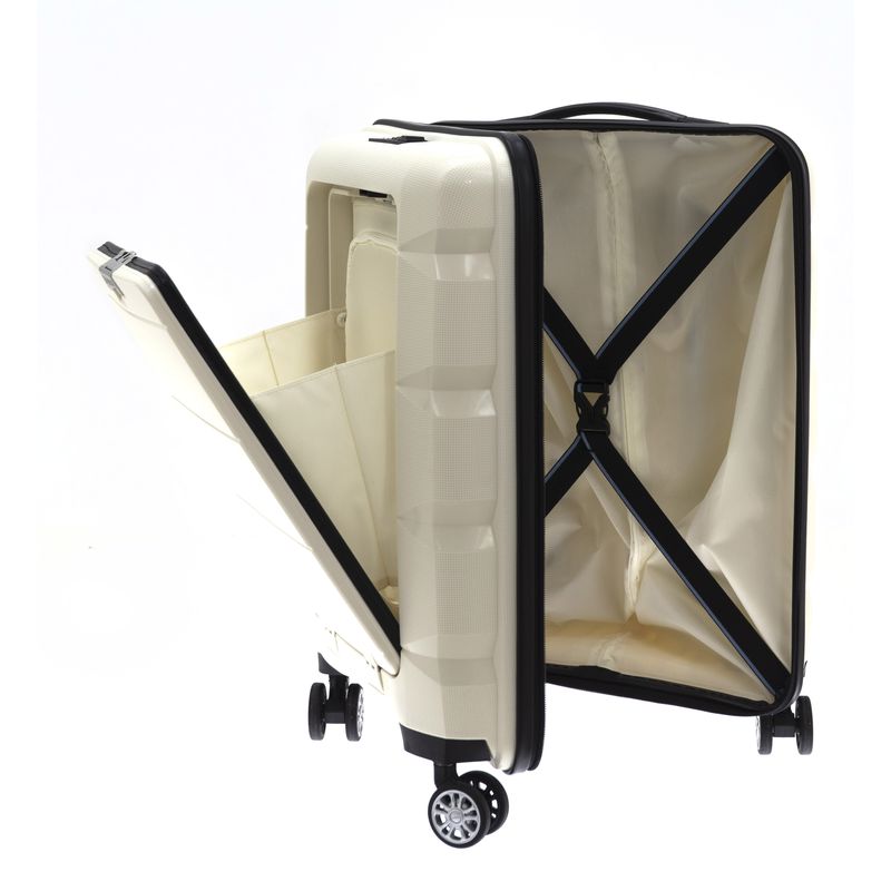 Sport si Outdoor - Articole de voiaj - Trolere - Troler cabina polipropilena cu buzunar frontal Davidts Geneva, crem, 55x38x19.5 cm - Infinity.ro