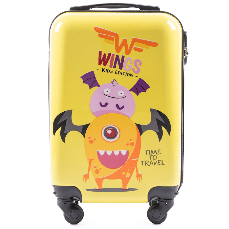 Sport si Outdoor - Articole de voiaj - Trolere - Troler Cabina, Policarbonat, WINGS, 4 Roti, WKIDS - 50 cm, Imprimeu Monster - Infinity.ro