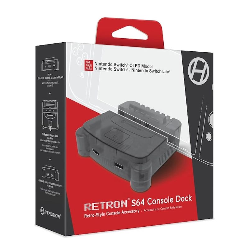 PC, gaming si accesorii - Gaming - Accesorii gaming - Accesorii console gaming - Suport consola Hyperkin Retron S64, pentru Nintendo Switch, gri - Infinity.ro