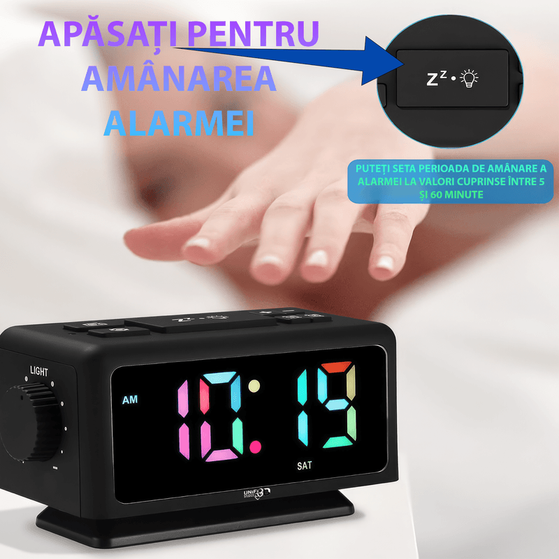 Casa si Gradina - Decoratiuni - Ceasuri - Ceas digital cu ecran LED RGB, doua porturi USB, functii avansate, mufa pentru casti, radio, alarma - Infinity.ro