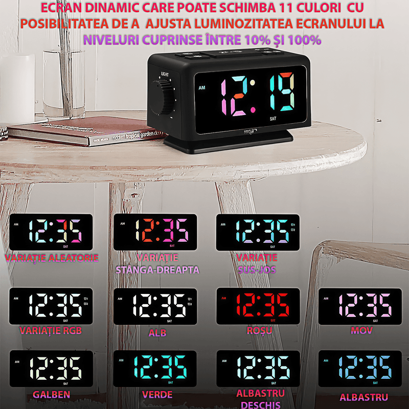 Casa si Gradina - Decoratiuni - Ceasuri - Ceas digital cu ecran LED RGB, doua porturi USB, functii avansate, mufa pentru casti, radio, alarma - Infinity.ro