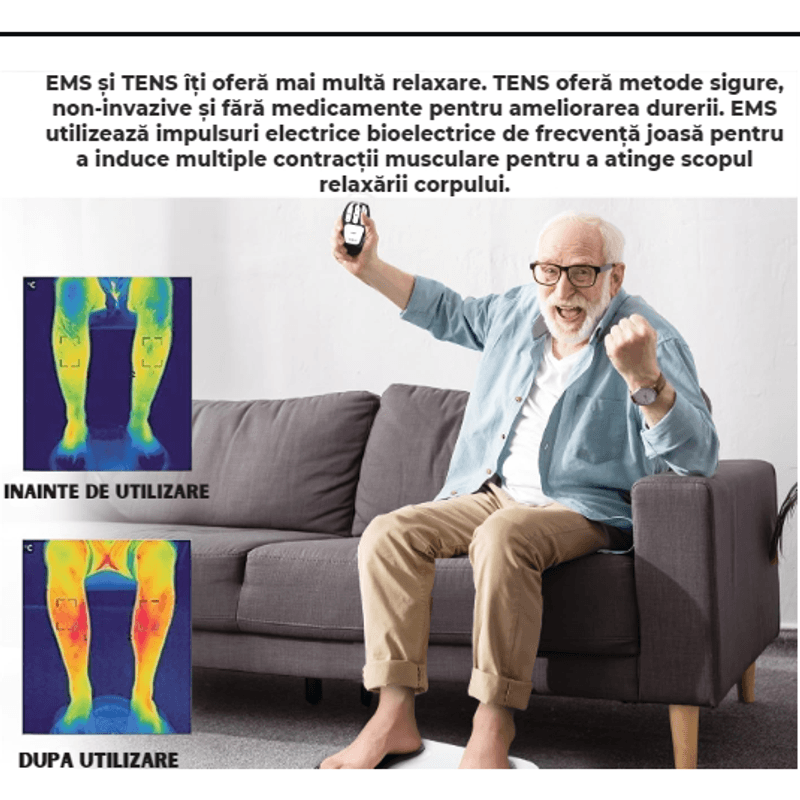 Ingrijire personala si Cosmetice - Sanatate si wellness - Articole wellness - Aparate si dispozitive de masaj - Aparat pentru masat picioare, Ila Product®, Vibratii, Caldura, Terapie magnetica, PuLsatii EMS&TENS, Telecomanda - Infinity.ro