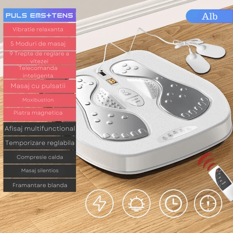 Ingrijire personala si Cosmetice - Sanatate si wellness - Articole wellness - Aparate si dispozitive de masaj - Aparat pentru masat picioare, Ila Product®, Vibratii, Caldura, Terapie magnetica, PuLsatii EMS&TENS, Telecomanda - Infinity.ro