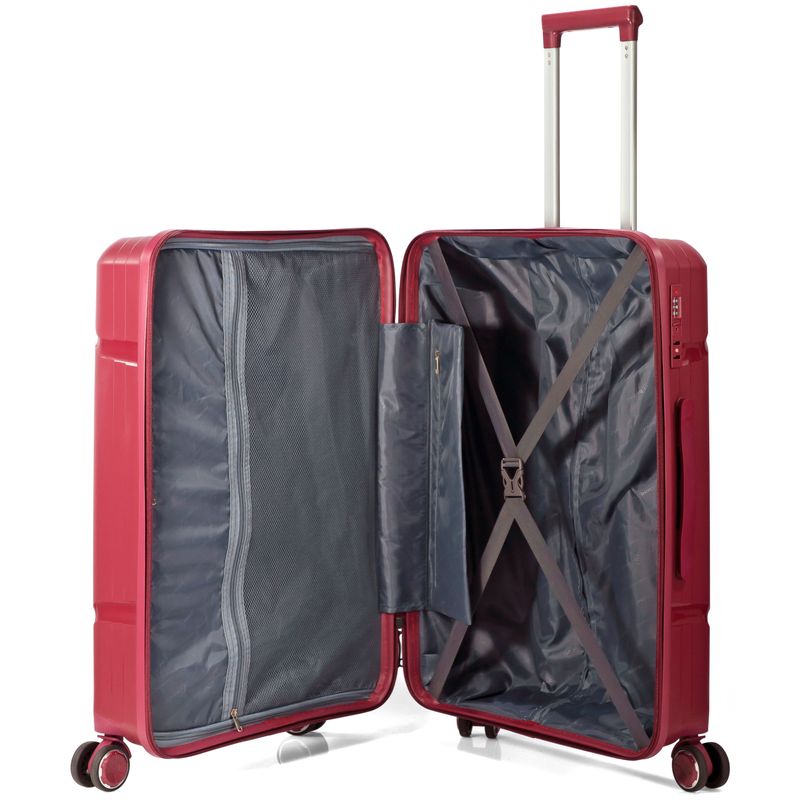 Sport si Outdoor - Articole de voiaj - Trolere - Troler Mare Benzi BZ 5752, Polipropilena, 4 Roti Duble, 78 cm, Grena - Infinity.ro