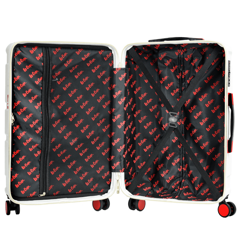 Sport si Outdoor - Articole de voiaj - Trolere - Troler Mediu Lee Cooper London, ABS, 4 Roti Duble, Cifru, 66.5 cm, Alb/Milky - Infinity.ro