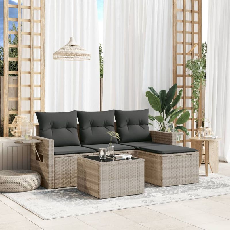 Casa si Gradina - Gradina si terasa - Mobilier exterior - Seturi mobila gradina - Set canapea de gradina cu perne, 4 piese, gri deschis poliratan - Infinity.ro