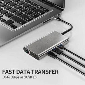 Statie de andocare, Docking Station, HUB USB Type-C, 10 in 1