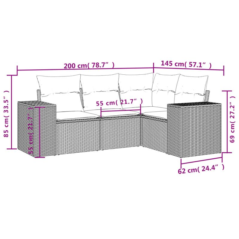 Casa si Gradina - Gradina si terasa - Mobilier exterior - Seturi mobila gradina - Set canapea de gradina cu perne, 4 piese, gri deschis poliratan - Infinity.ro