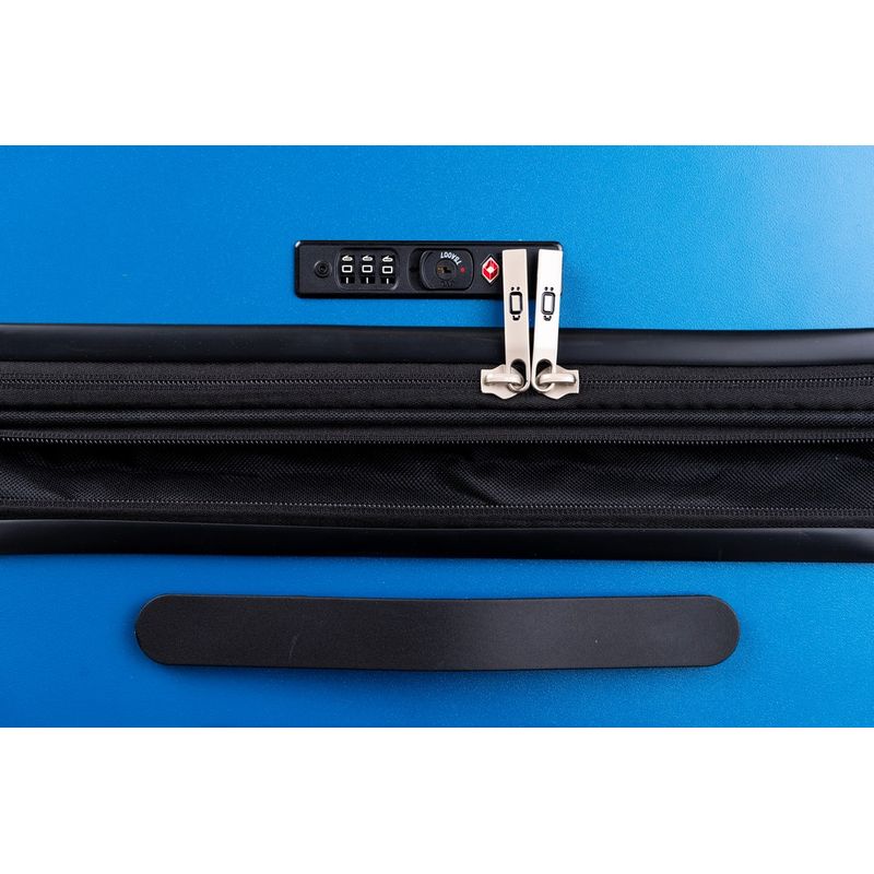 Sport si Outdoor - Articole de voiaj - Trolere - Troler Mic De Cabina Extensibil, Rowex Stripe, Policarbonat, 52 x 34 x 23 cm, Cifru TSA, Albastru - Infinity.ro