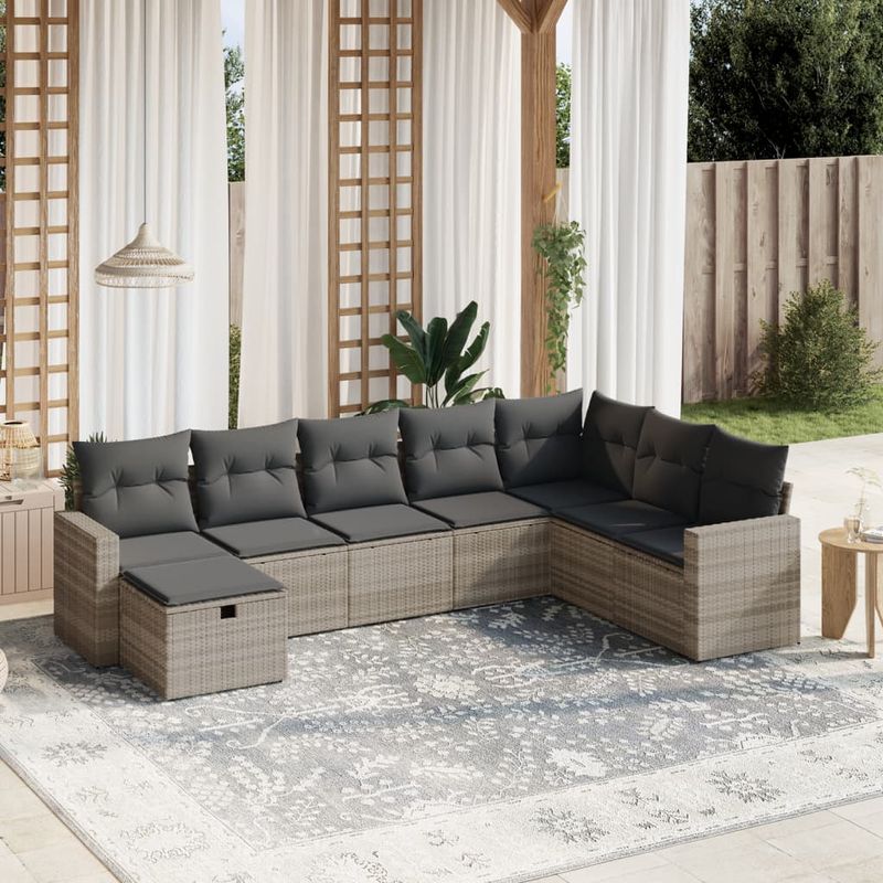 Casa si Gradina - Gradina si terasa - Mobilier exterior - Seturi mobila gradina - Set mobilier de gradina cu perne, 8 piese gri deschis poliratan - Infinity.ro