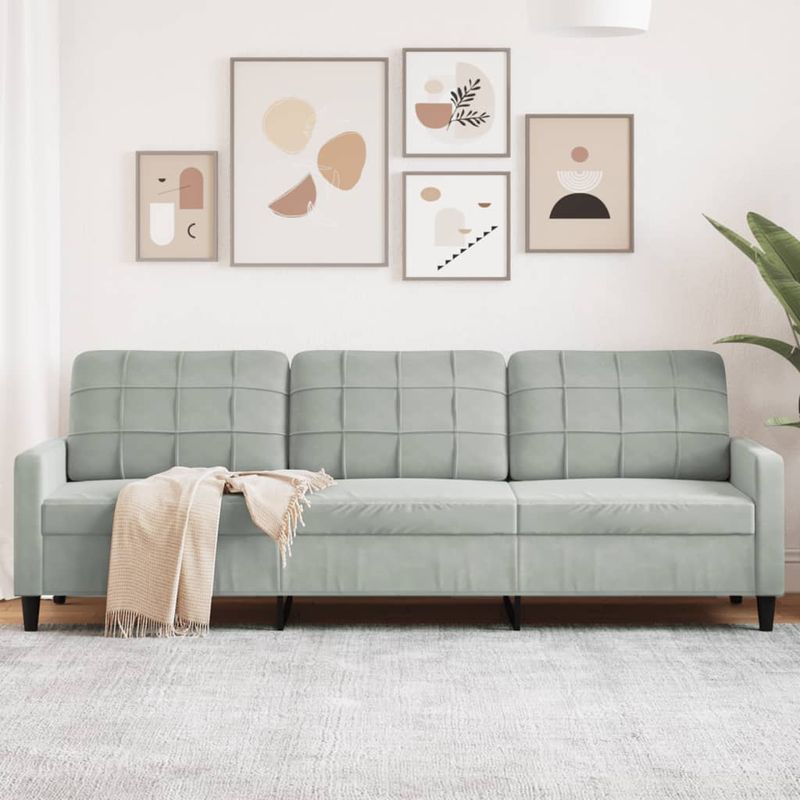 Casa si Gradina - Mobilier - Canapele si coltare - Canapele - Canapea cu 3 locuri, gri deschis, 210 cm, material catifea - Infinity.ro