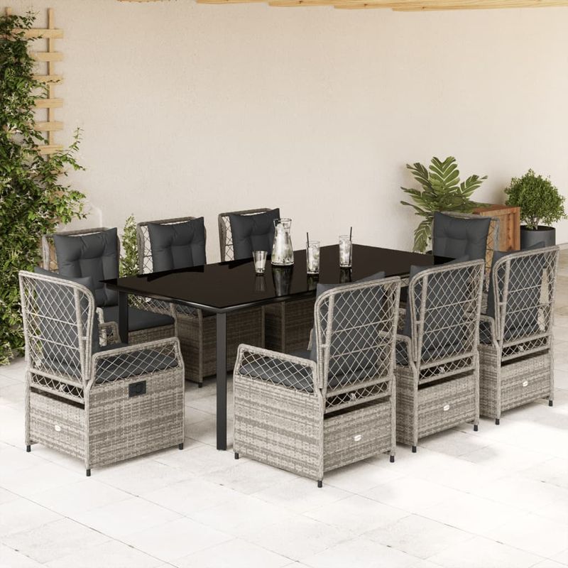 Casa si Gradina - Gradina si terasa - Mobilier exterior - Seturi mobila gradina - Set mobilier gradina cu perne, 9 piese, gri, poliratan - Infinity.ro
