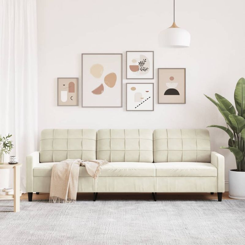Casa si Gradina - Mobilier - Canapele si coltare - Canapele - Canapea cu 3 locuri, crem, 210 cm, material catifea - Infinity.ro