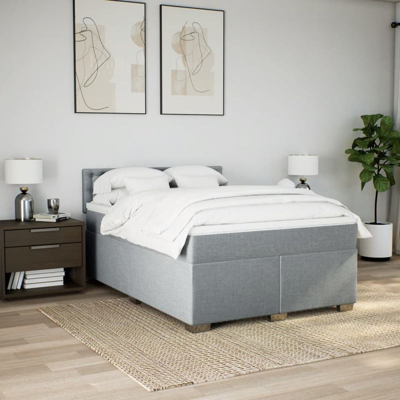 Casa si Gradina - Mobilier - Paturi si accesorii - Paturi - Pat continental cu saltea, gri deschis, 160x200 cm, textil - Infinity.ro