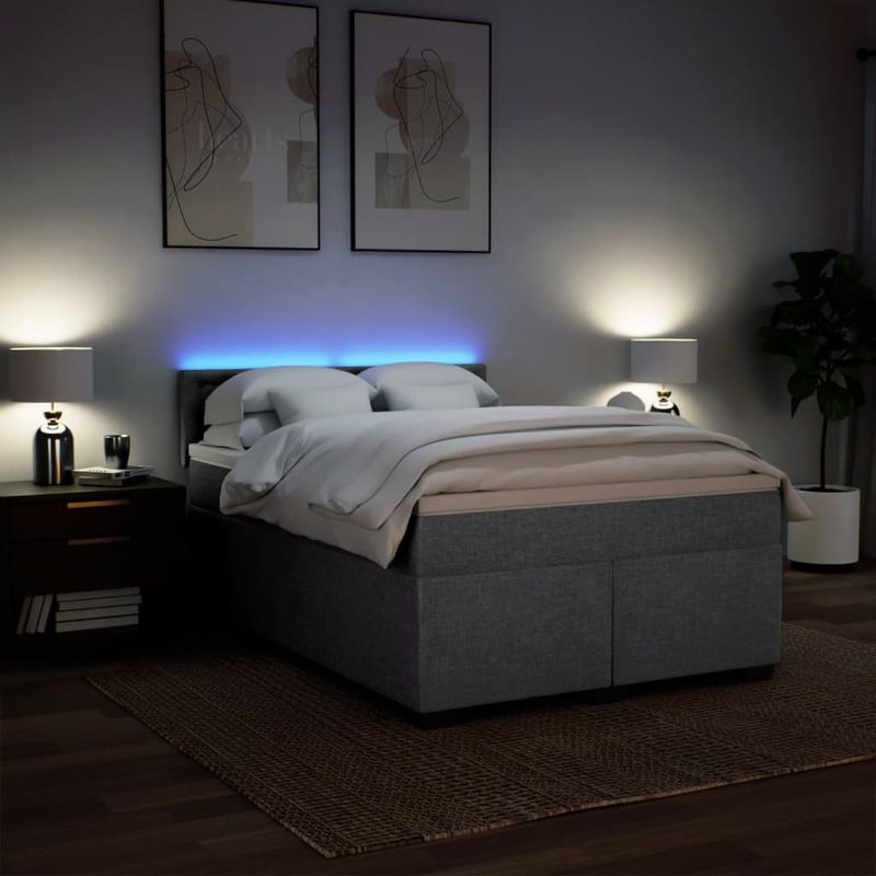Casa si Gradina - Mobilier - Paturi si accesorii - Paturi - Pat continental cu saltea, gri deschis, 160x200 cm, textil - Infinity.ro
