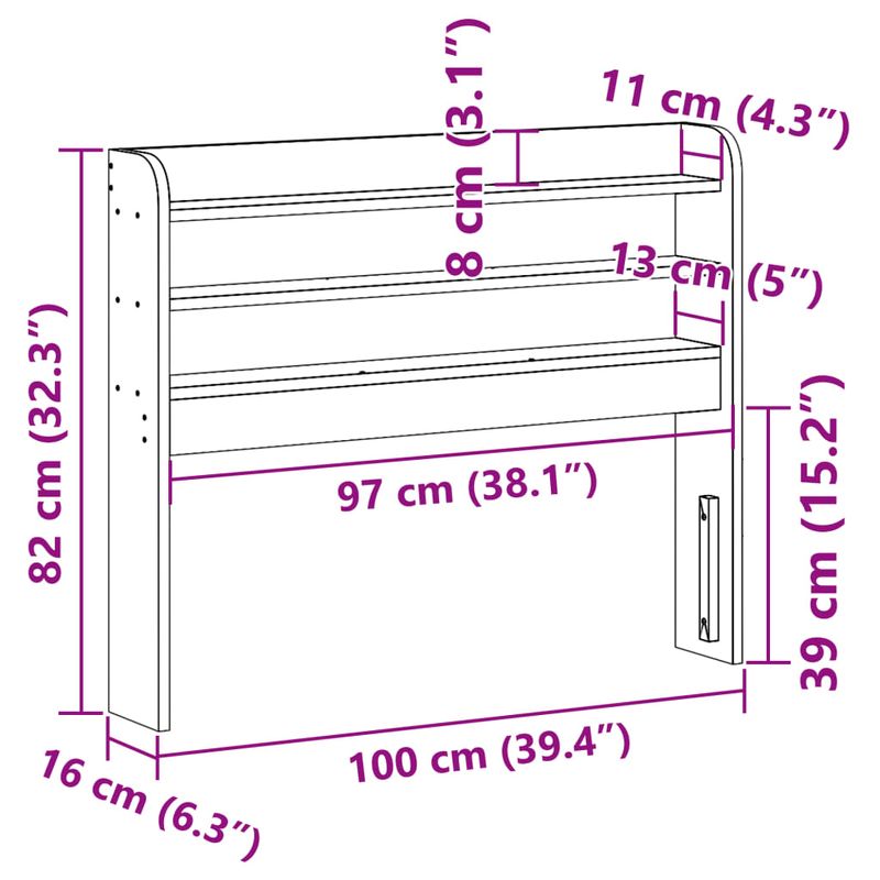 Casa si Gradina - Mobilier - Paturi si accesorii - Accesorii paturi - Tablie de pat cu rafturi, alb, 90 cm, lemn masiv de pin, mărime 100x16x82 cm - Infinity.ro